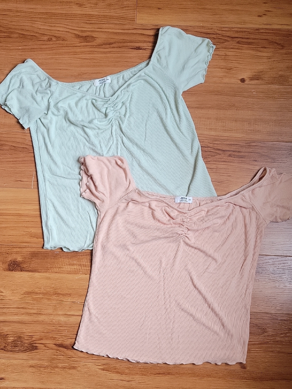 Bundle Of 2 Ardene Ribbed Scoop Crop Top - Mint Green & Blush Pink